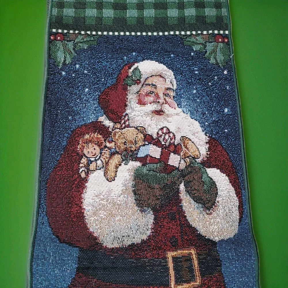 Christmas Wall Hanging Santa Claus Mohawk‎ Home Tapestry Decor Holly Vintage USA